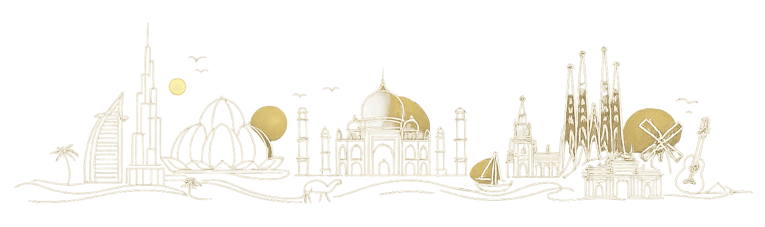 Landmarks of Spain, India and Dubai